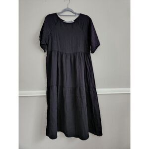 Johnny‎ Was Calme Black Cotton Gauze Raglan Tiered Dress | Size S